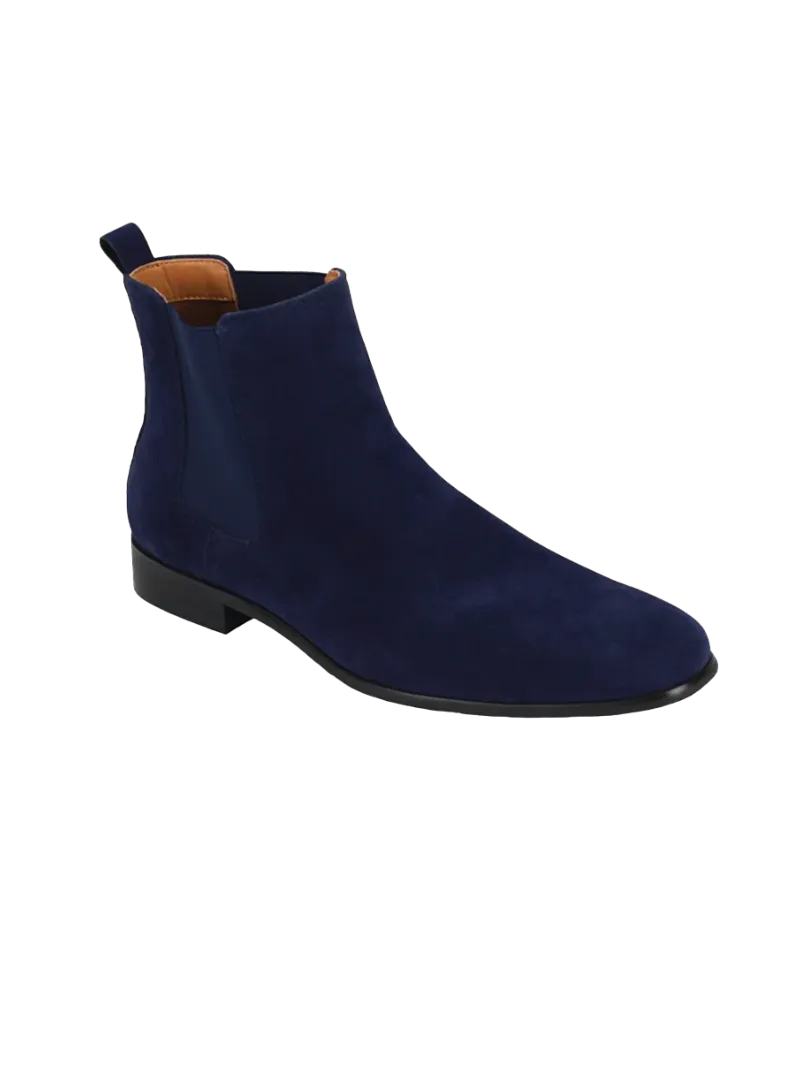 Men's navy blue suede slip on Boot side zipper and elastic