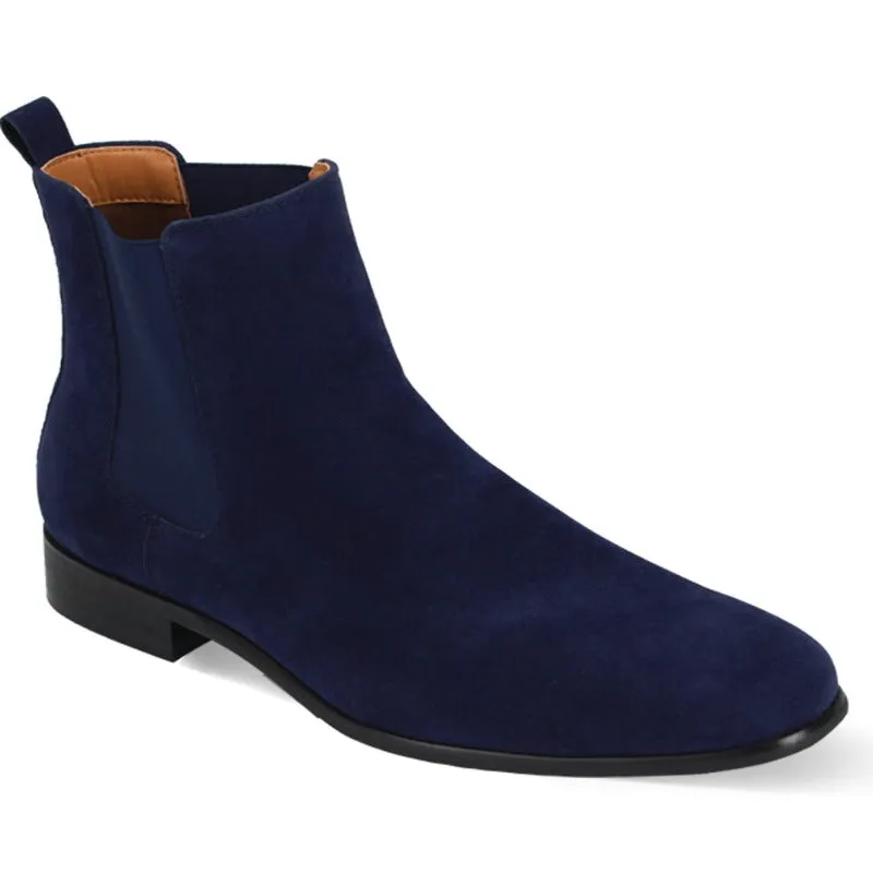 Men's navy blue suede slip on Boot side zipper and elastic