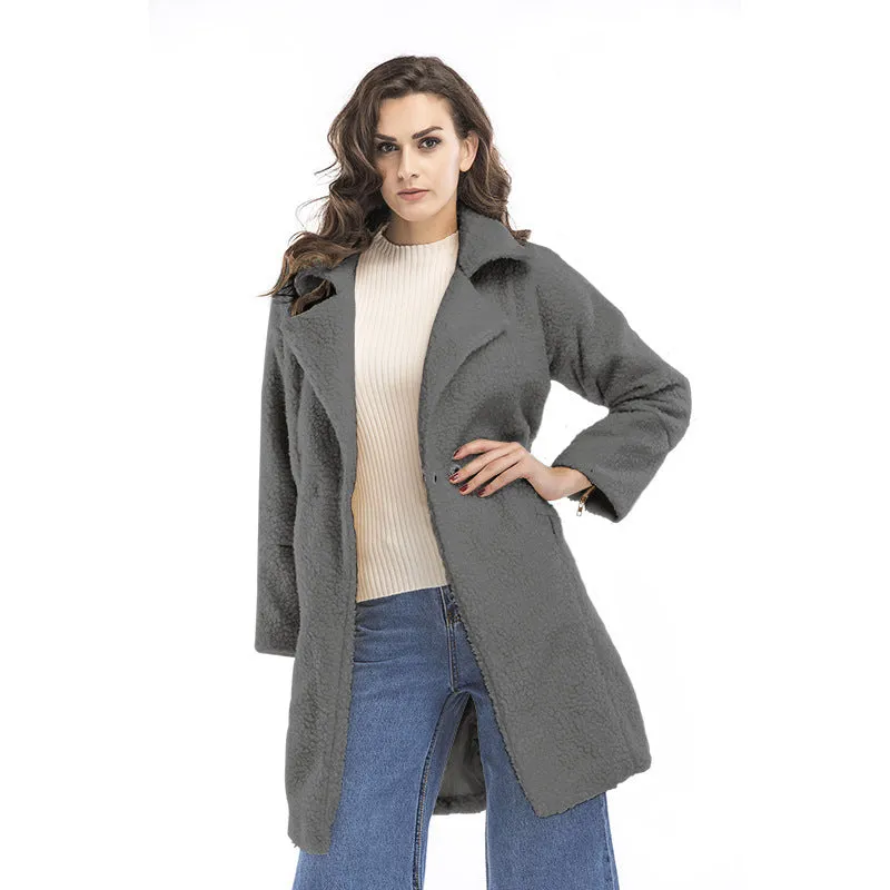 METAVERSMALL New 2025 winter women's clothing fleece solid color 2025 trade medium and long woolen coat thickened coat