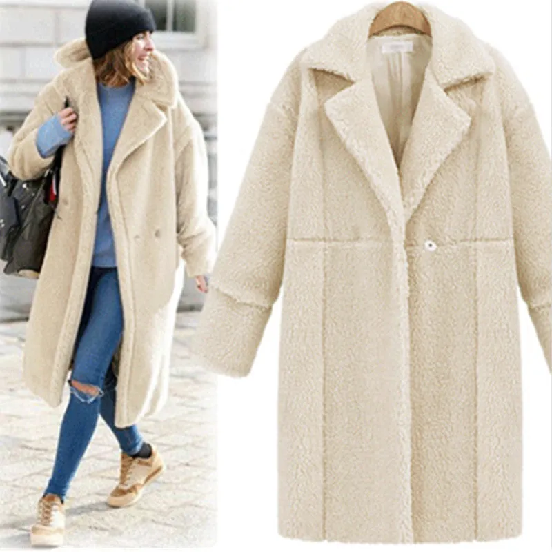 METAVERSMALL New 2025 winter women's clothing fleece solid color 2025 trade medium and long woolen coat thickened coat