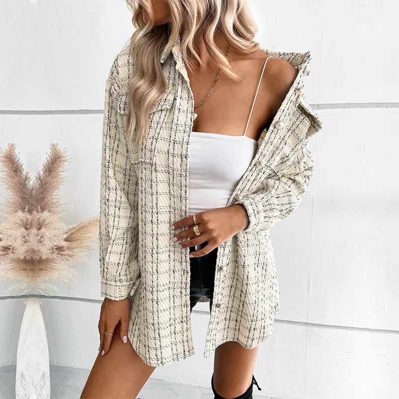 METAVERSMALL New autumn and winter 2025 2025 trade small fragrant style pocket jacket retro medium and long  plaid cardigan