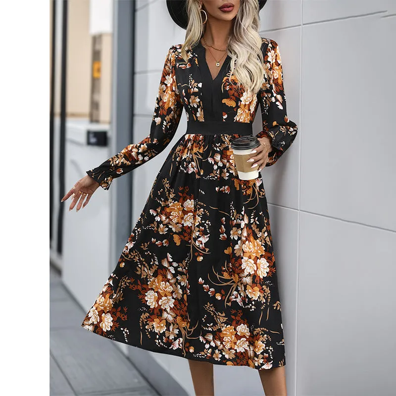 METAVERSMALL New Hot Trade Wholesale Hot Sale  Women's Clothing European, American Fashion Printing Medium and Long Autumn Dresses