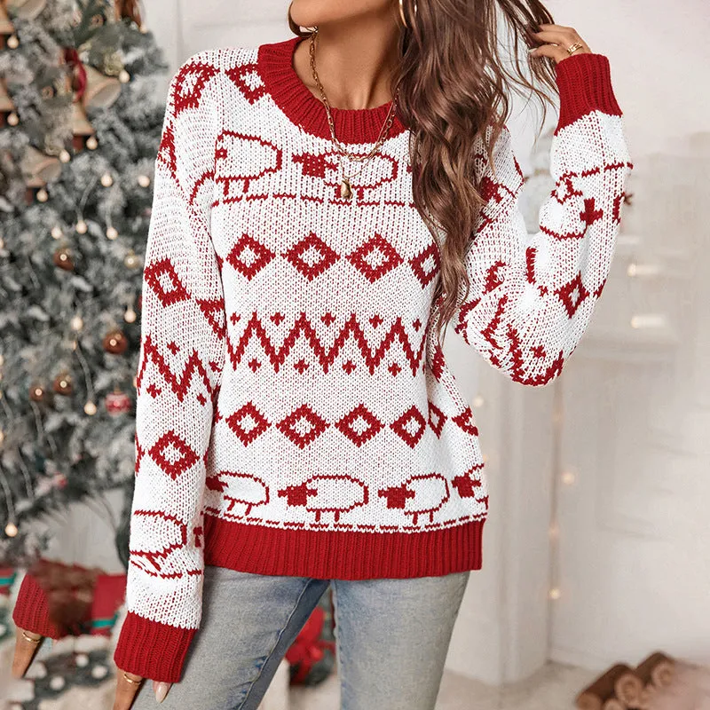 METAVERSMALL New new autumn and winter 2025 Christmas pullover knitted sweater  long-sleeved crew neck knitted Christmas sweater