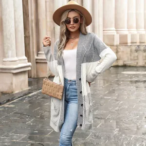 METAVERSMALL New  Women's Clothing New Autumn and Winter New Long Knitted Cardigan Pocket Twist Sweater Jacket