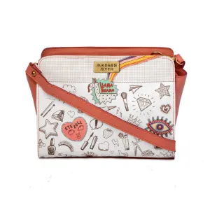 Modern Myth Llama Drama Sling PU Material Printed Casual Sling Bag for Women with Peach Graphic Print