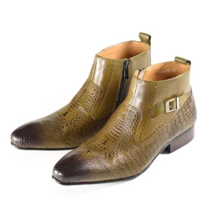 Olive Colored Snakeskin Handmade Chelsea Boots