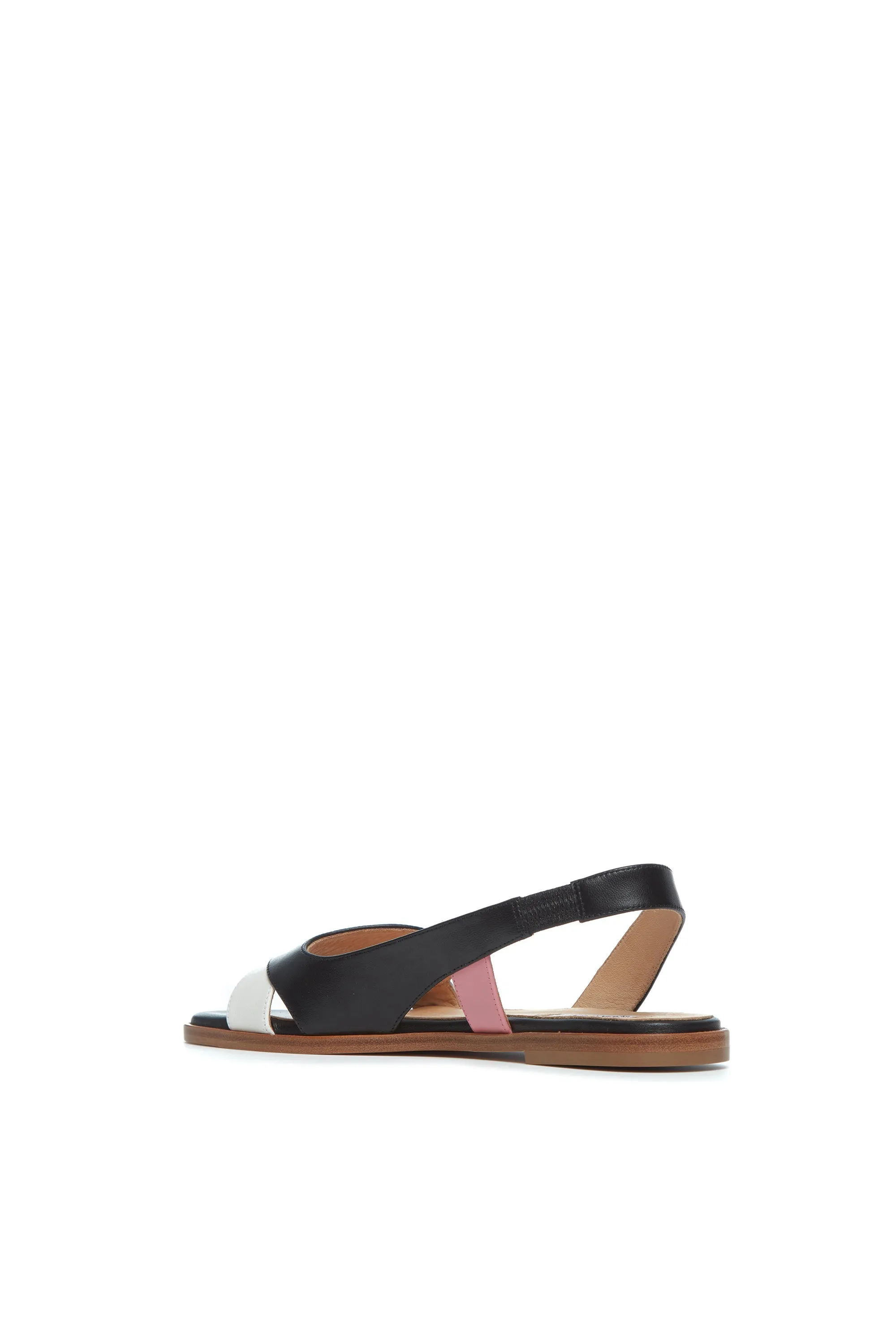 Pippa Flat Sandal in Black & Ivory Nappa Leather