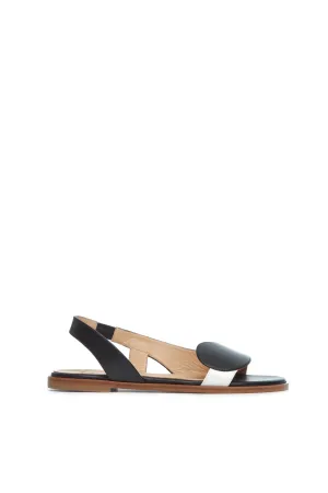 Pippa Flat Sandal in Black & Ivory Nappa Leather