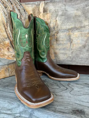 R. Watson Men's Vintage Green & Tobacco Wide Square Toe Cowboy Boots RW8034-2