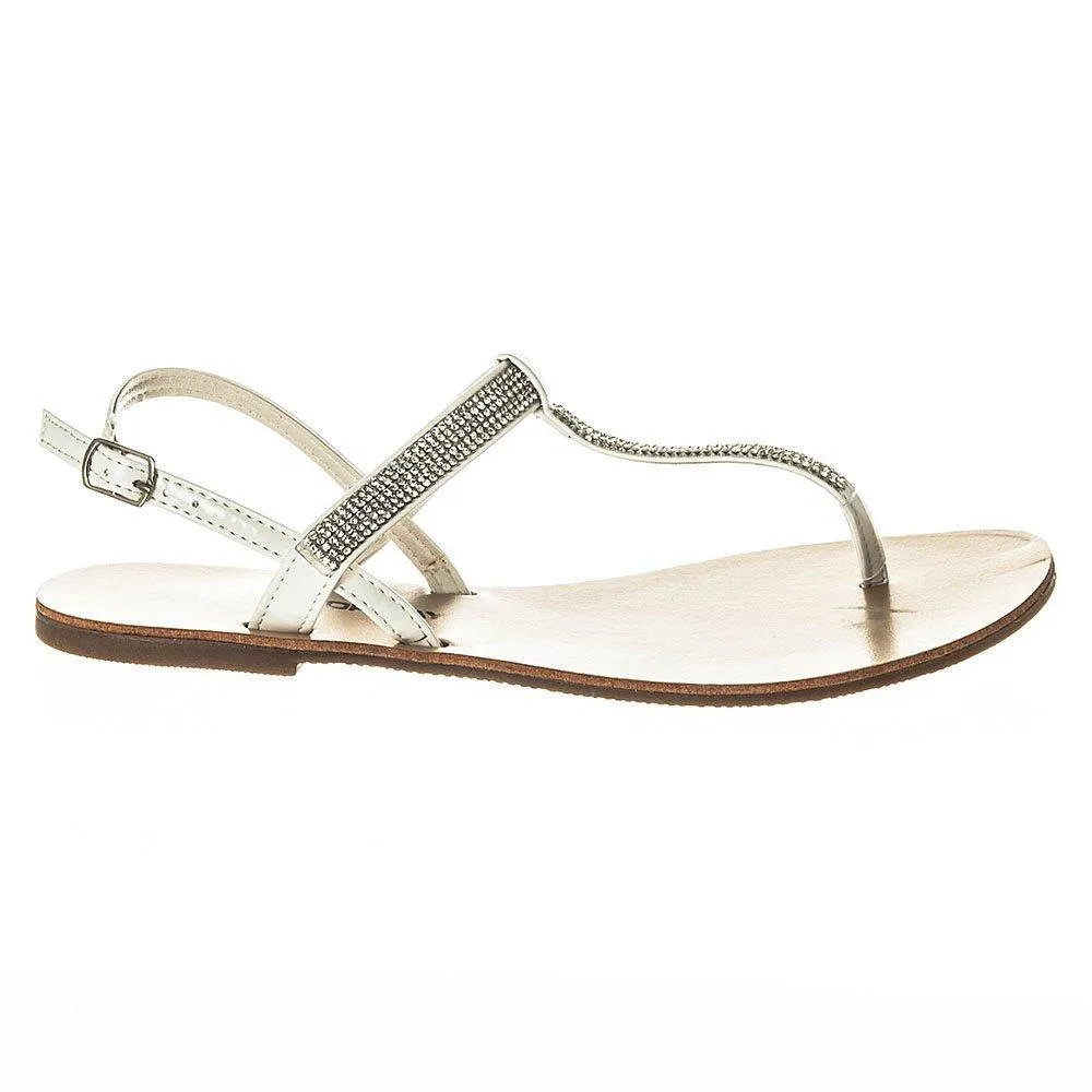 Rapunzel Flat Toe Post  Diamante T-Bar Sandal With Sling Back