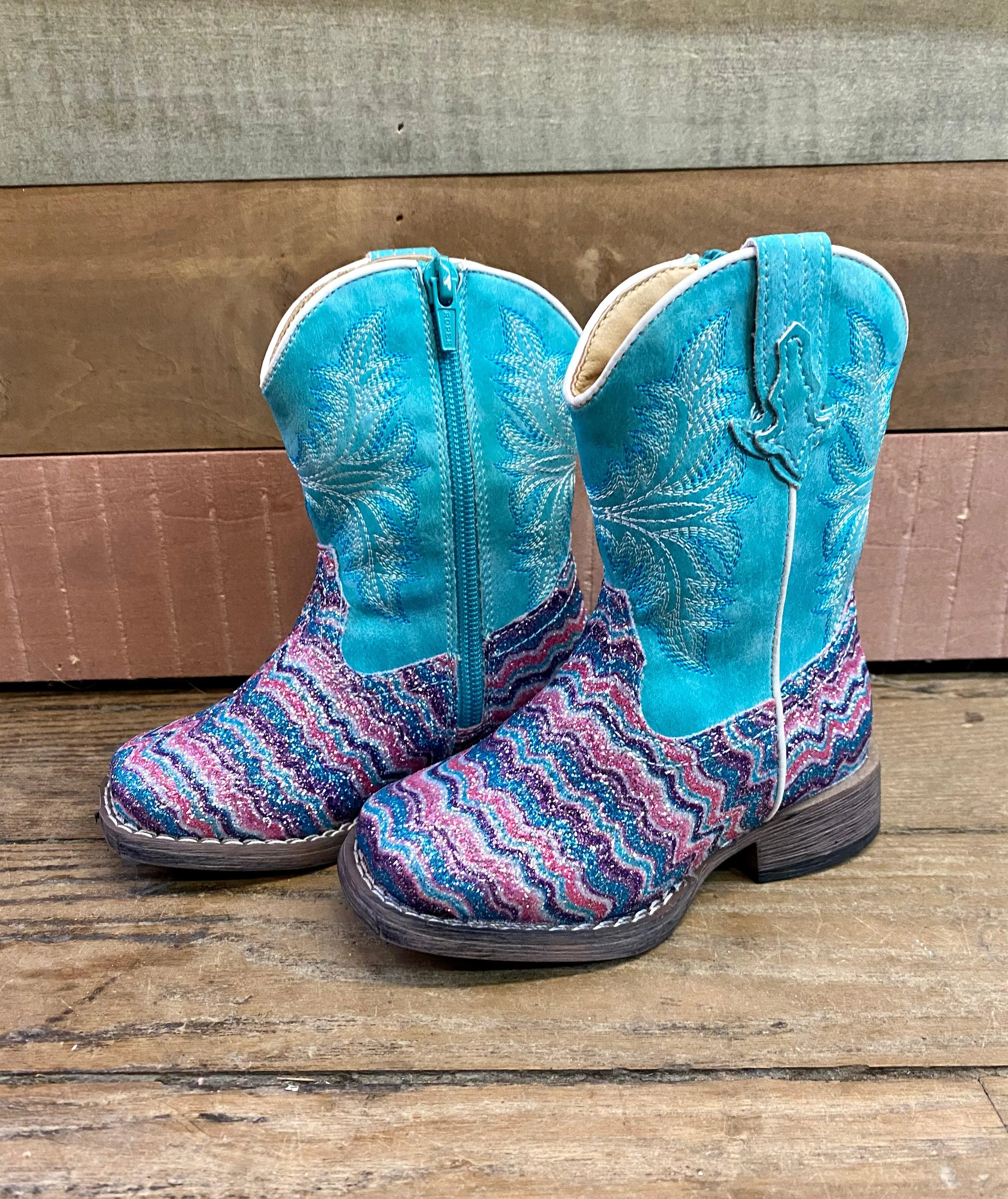 Roper Girl's Infant, Toddler & Children Aztec Glitter Square Toe Cowgirl Boots 0191-9523