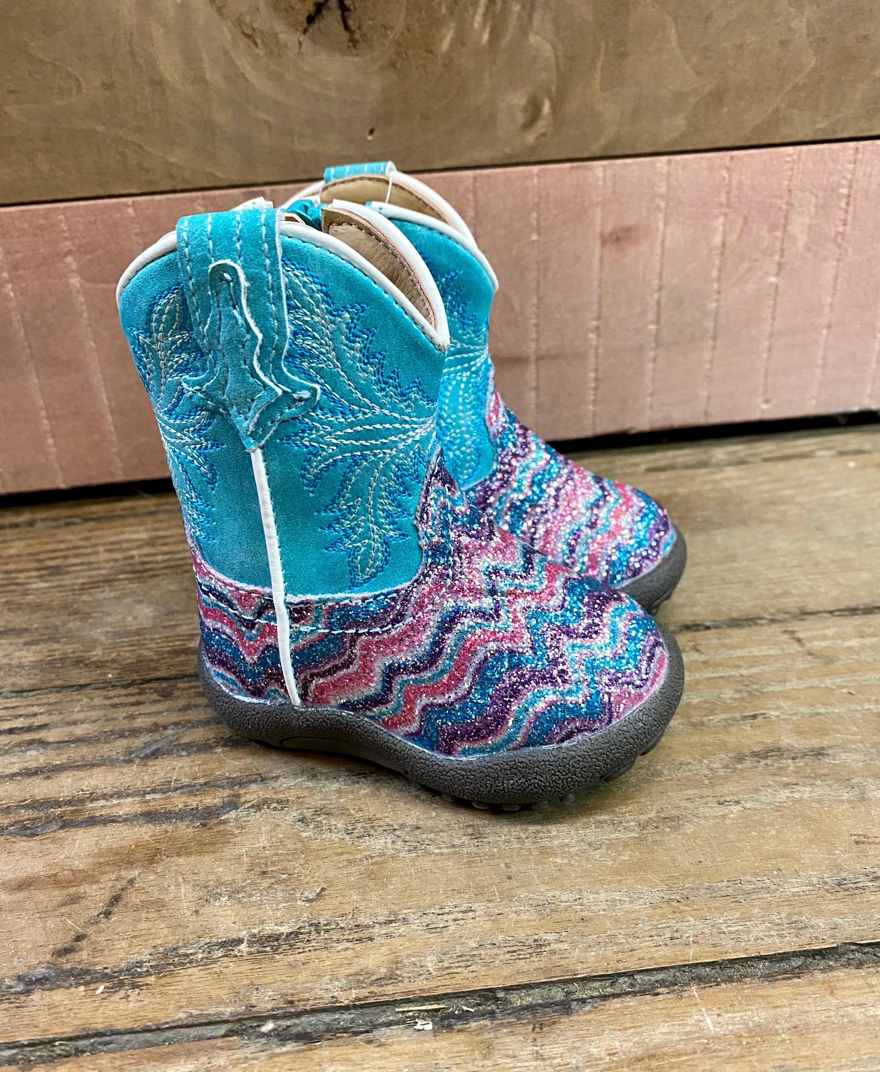 Roper Girl's Infant, Toddler & Children Aztec Glitter Square Toe Cowgirl Boots 0191-9523