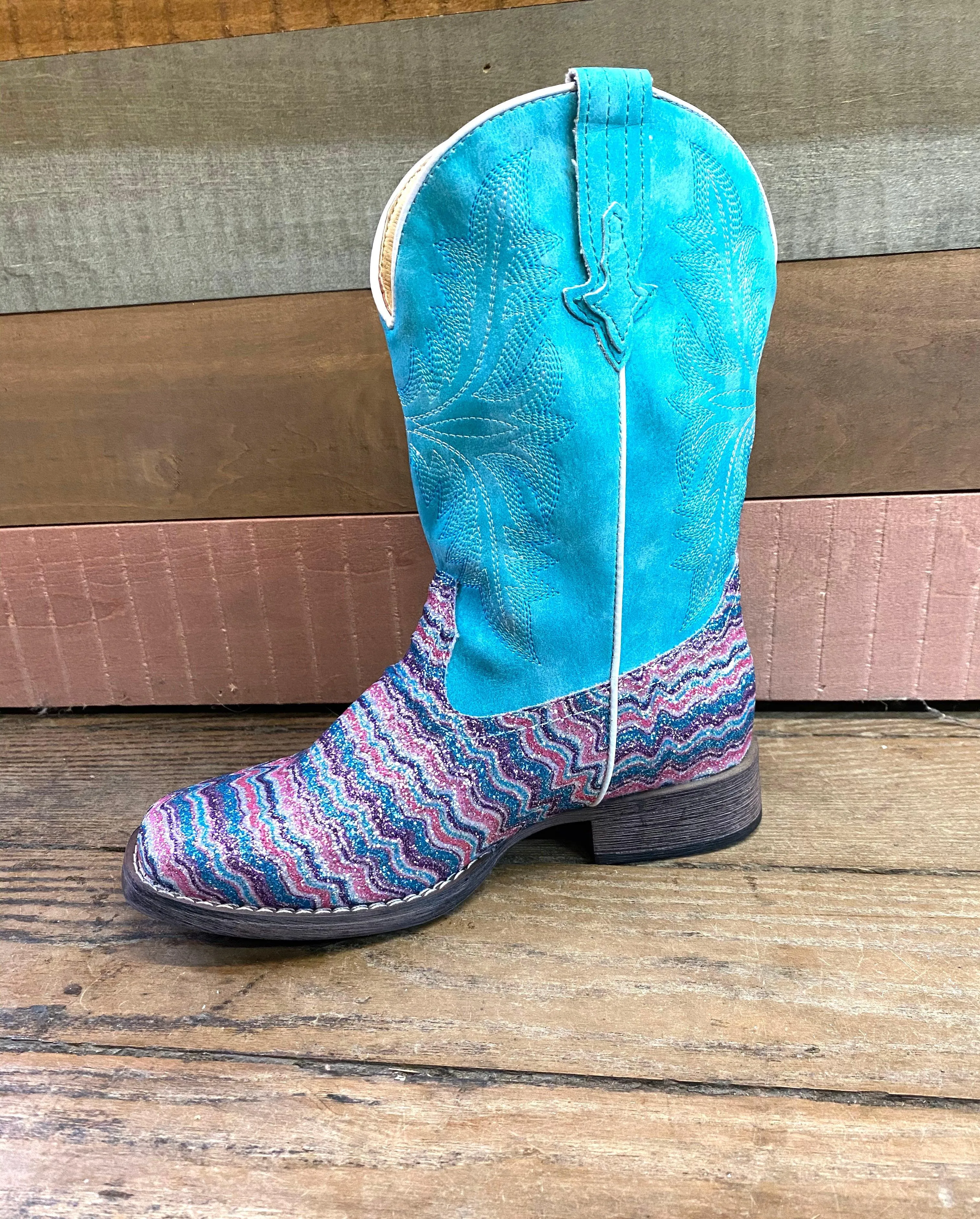 Roper Girl's Infant, Toddler & Children Aztec Glitter Square Toe Cowgirl Boots 0191-9523