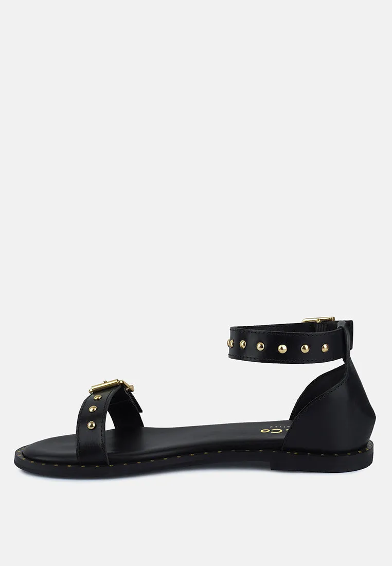 ROSEMARY Buckle Straps Black Flat Sandals