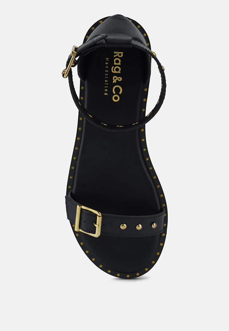 ROSEMARY Buckle Straps Black Flat Sandals