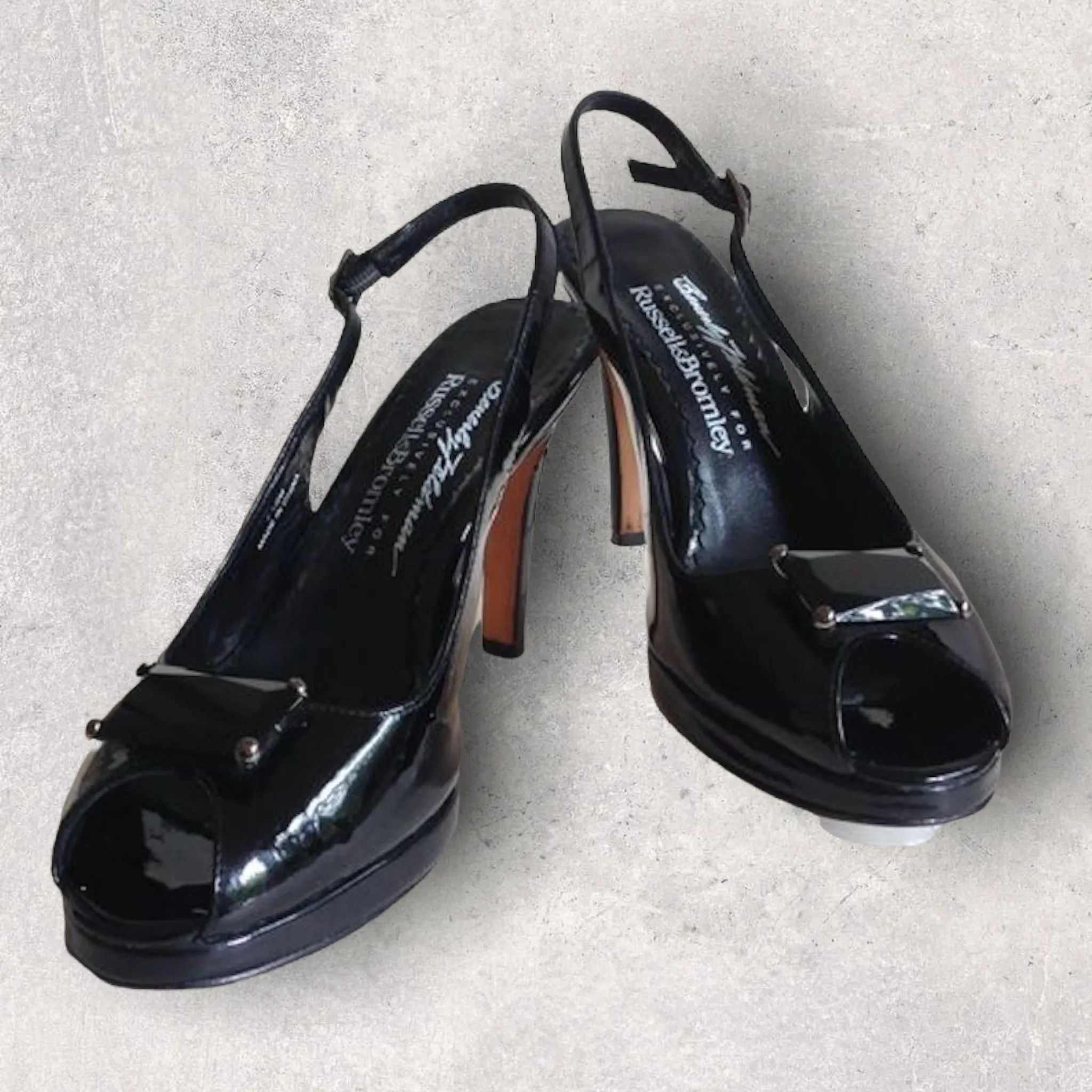 Russell & Bromley Beverly Feldman Black Swanky Patent Leather Shoes UK 7 US 9M