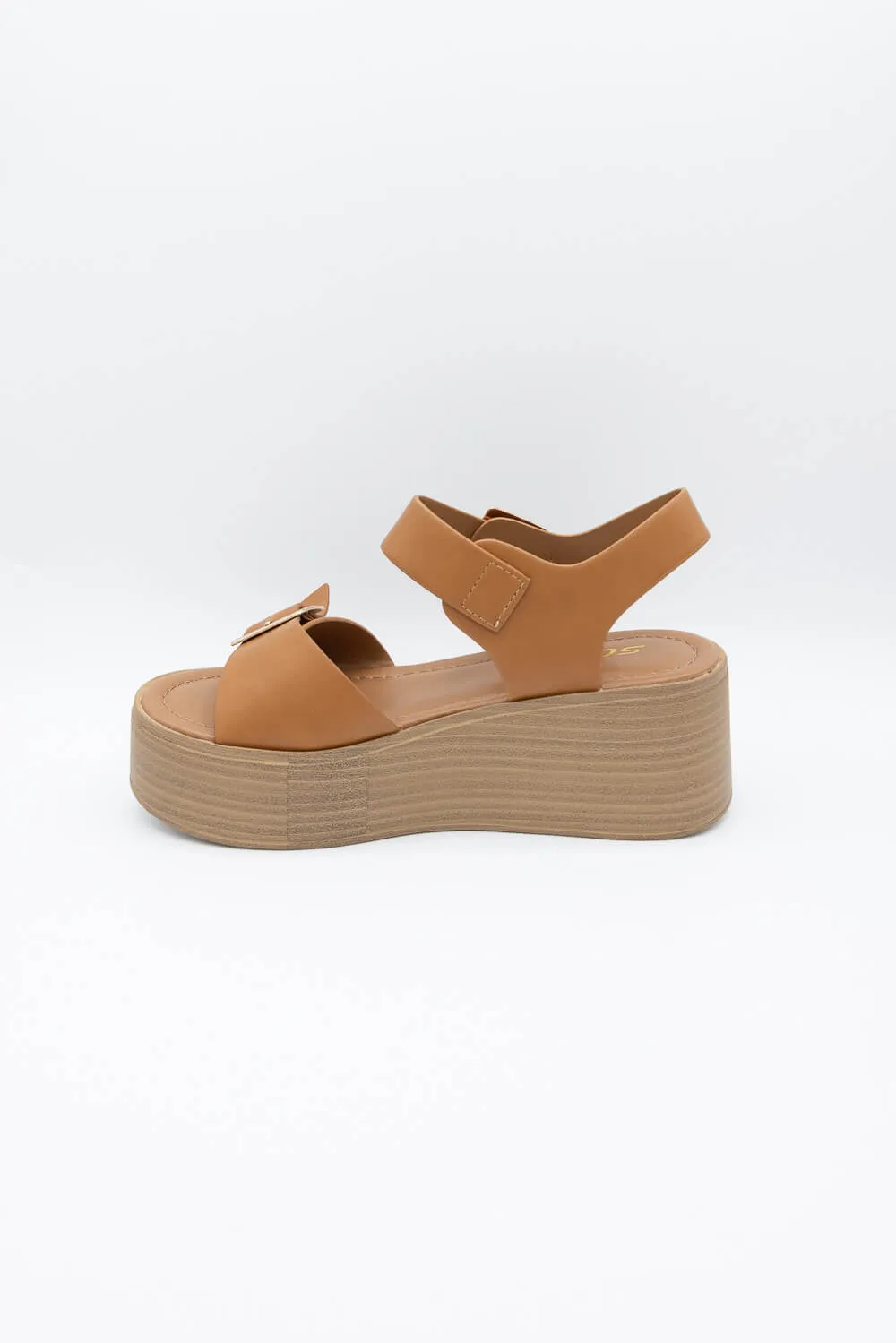 Soda Dorina Buckle Platform Sandals for Women in Dark Tan | DORINA-S DK BLONDE