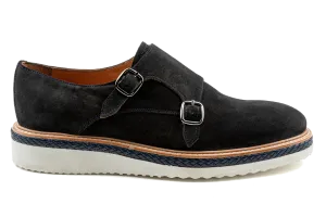 Suede Double Monk Strap Shoes,Monk Strap Sneakers, Navy Monk Strap Dress Shoes That Feel like Sneakers, Navy Suede Monk Strap, Best Monk Strap Shoes:  Nas by Debbano