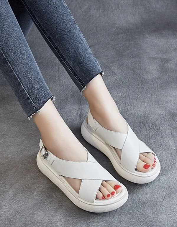 Summer Cross Strap Slingback Wedge Sandals White