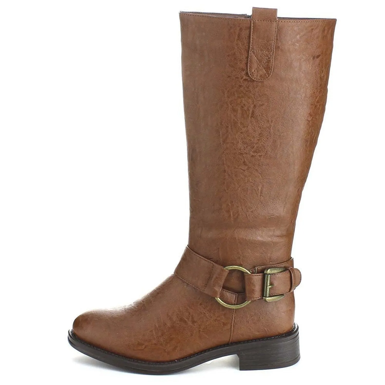 Tan Riding Ankle Strap Knee-high Women's Vegan Boots