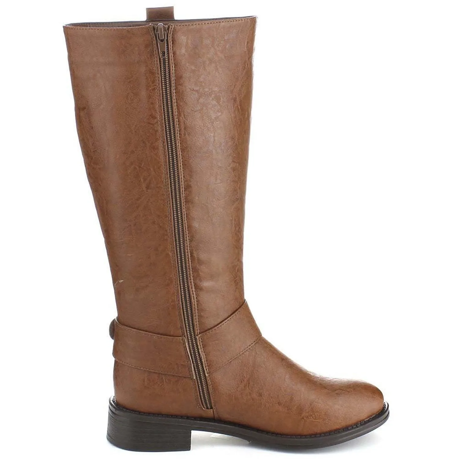 Tan Riding Ankle Strap Knee-high Women's Vegan Boots