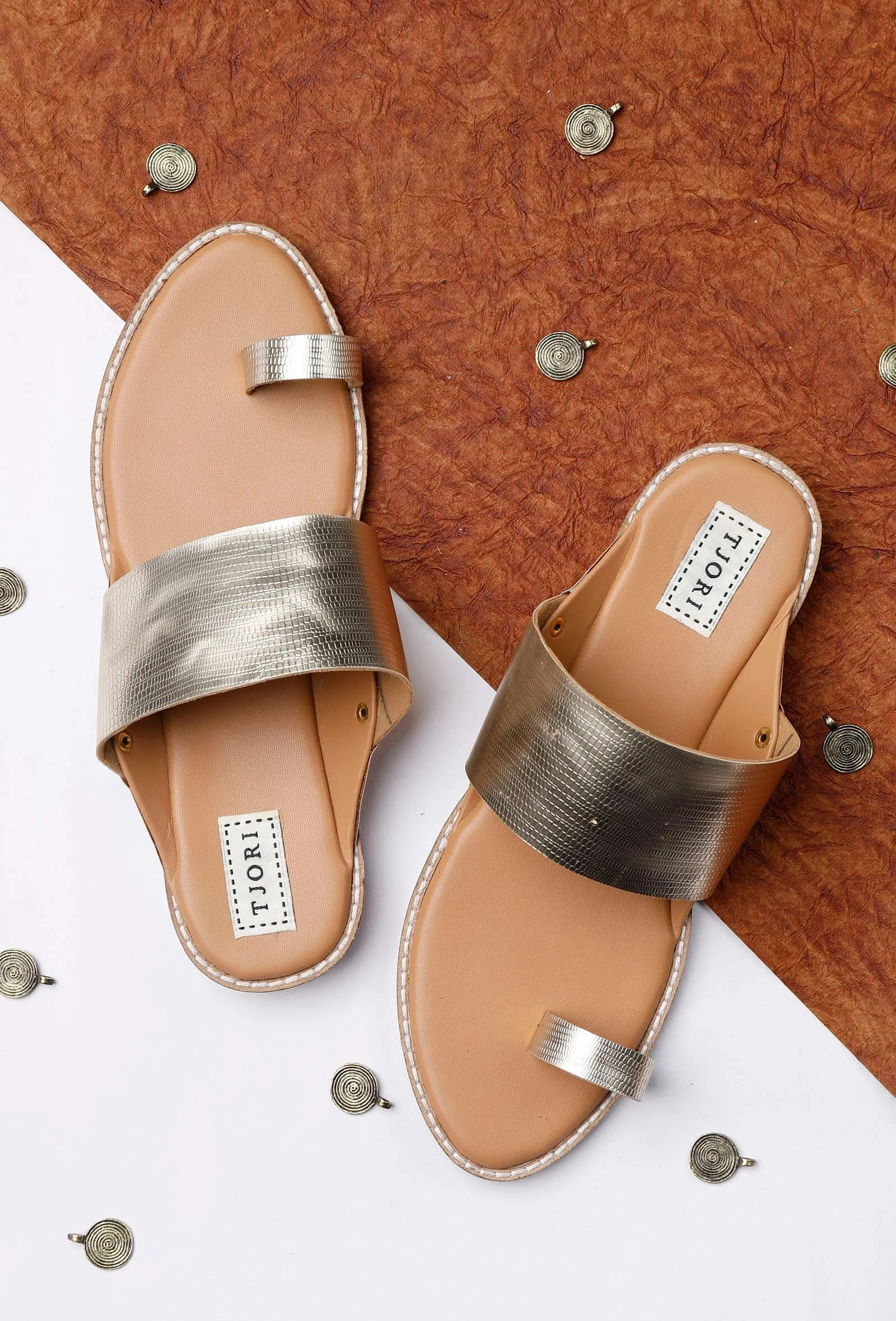 Textured Silver Cruelty-Free Leather Kolhapuri Inspired  Chappals