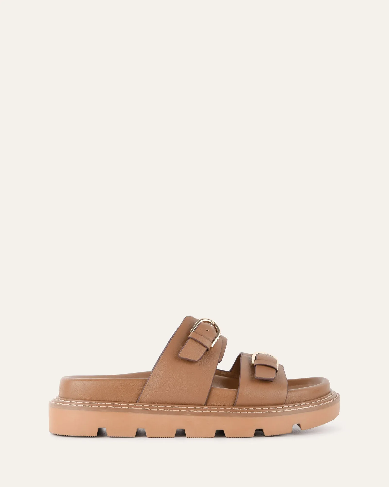 VICHY FLAT SANDALS TAN LEATHER