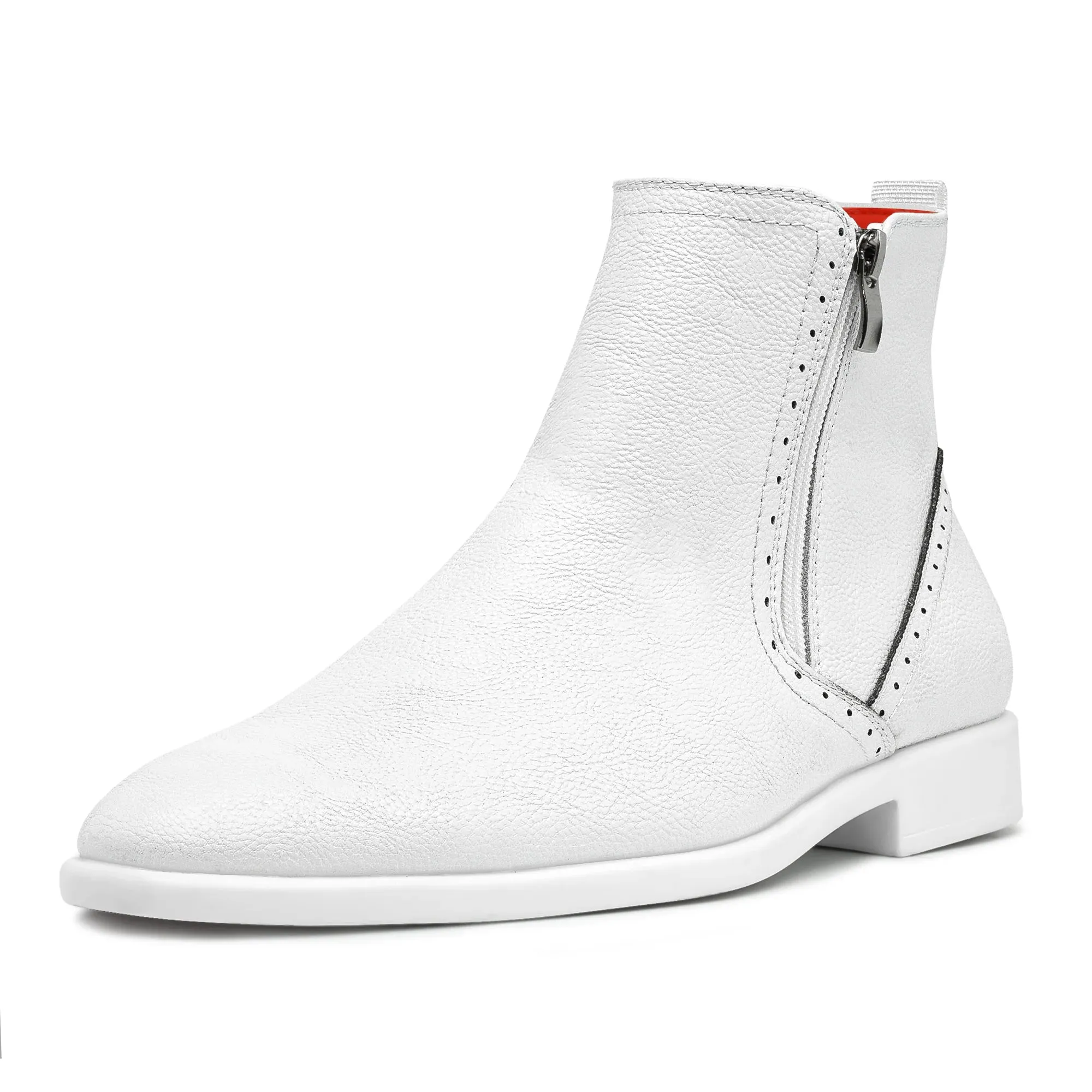 White Men's TAYNO Leather Chelsea Boot Double Side Zipper the Coupe-L