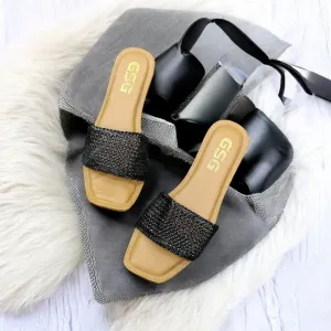 Women Stylishr Brown  Embellished Flat Sandals Black