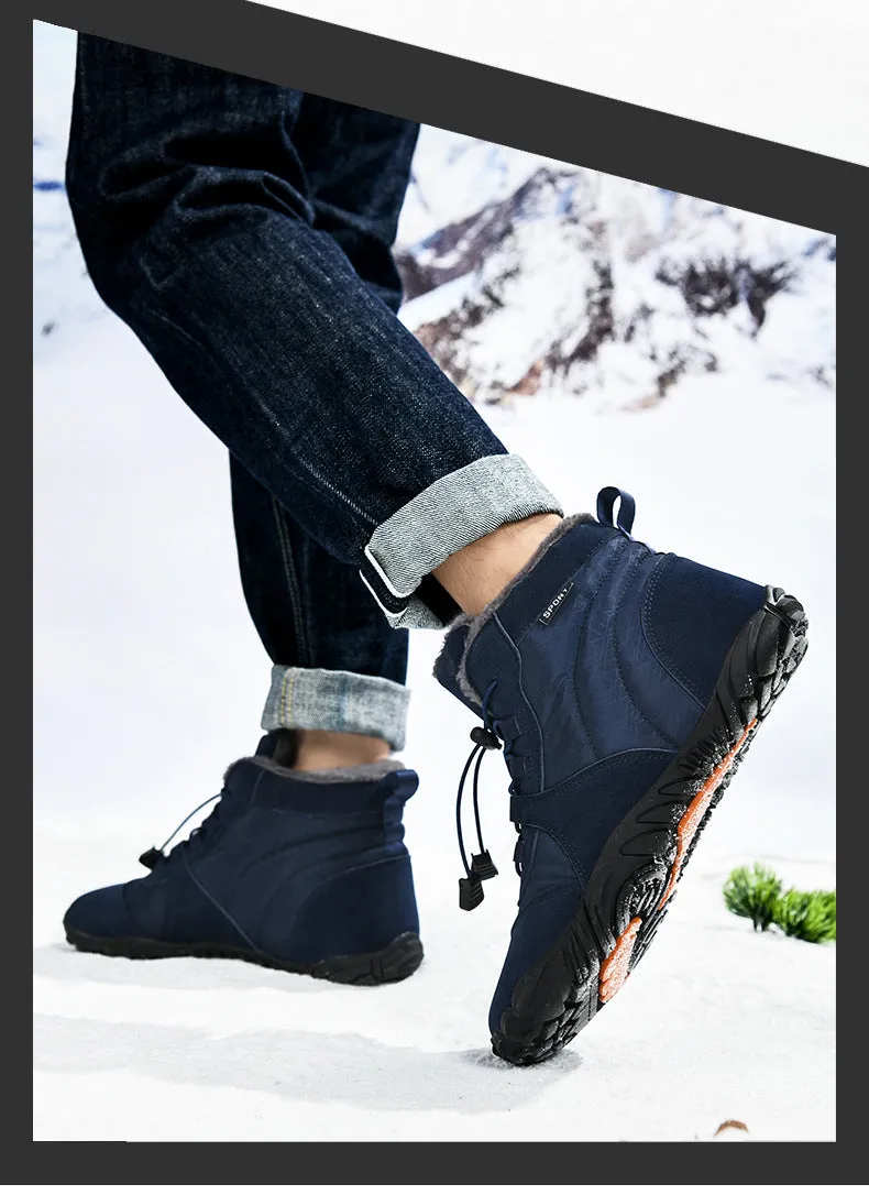 Women's Outdoor High-top Cotton shoes Unisex Barefoot shoes Work shoe Snow Boots Warm Plus Velvet Thickened Mid-tube Hiking Winter shoes