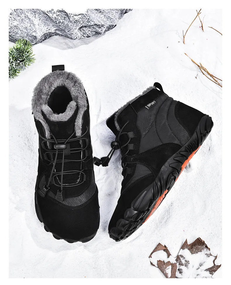 Women's Outdoor High-top Cotton shoes Unisex Barefoot shoes Work shoe Snow Boots Warm Plus Velvet Thickened Mid-tube Hiking Winter shoes