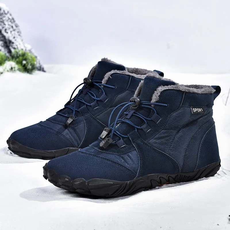 Women's Outdoor High-top Cotton shoes Unisex Barefoot shoes Work shoe Snow Boots Warm Plus Velvet Thickened Mid-tube Hiking Winter shoes