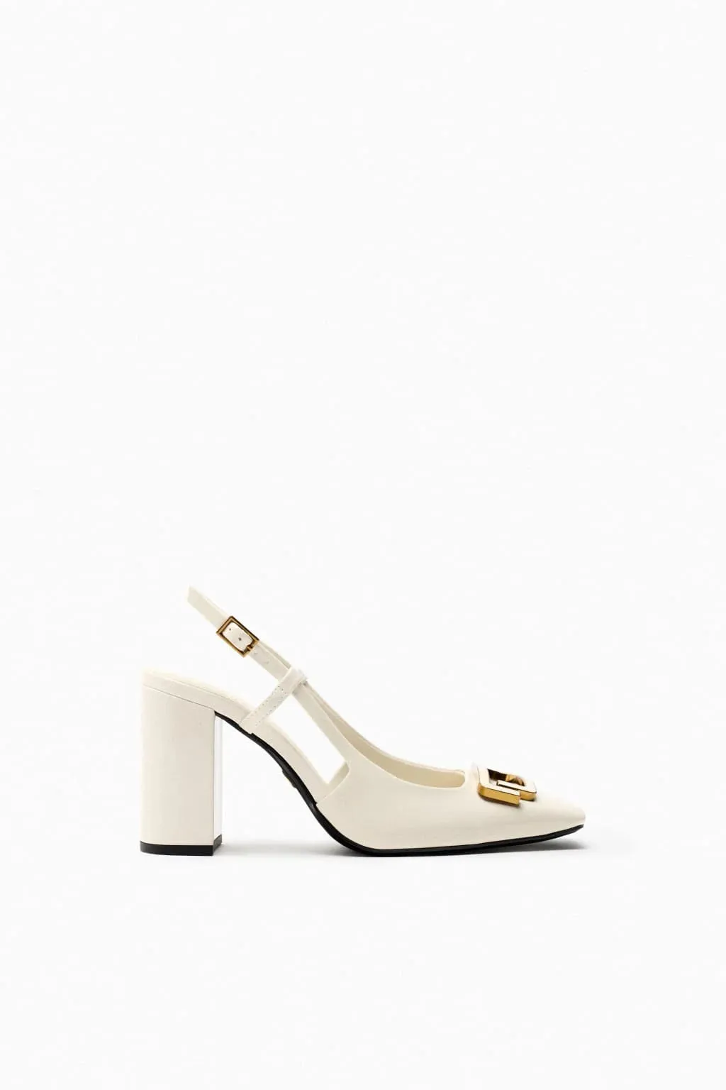 ZARA BLOCK-HEEL SLINGBACK SHOES (BEIGE)