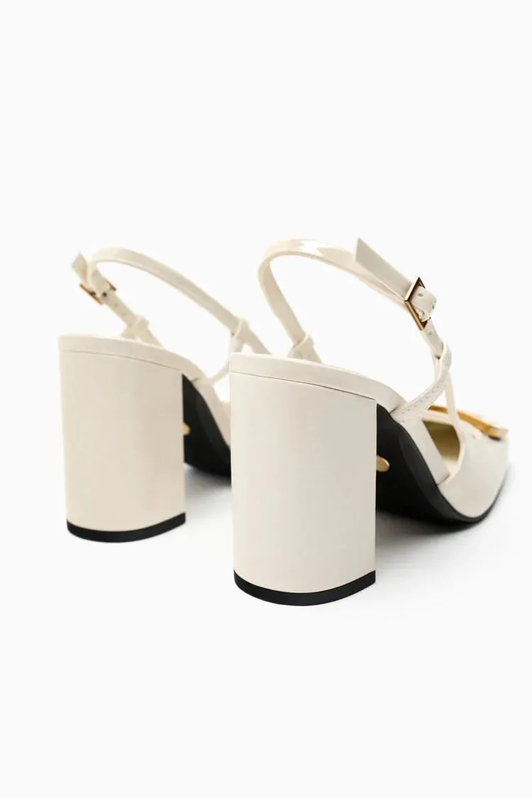 ZARA BLOCK-HEEL SLINGBACK SHOES (BEIGE)