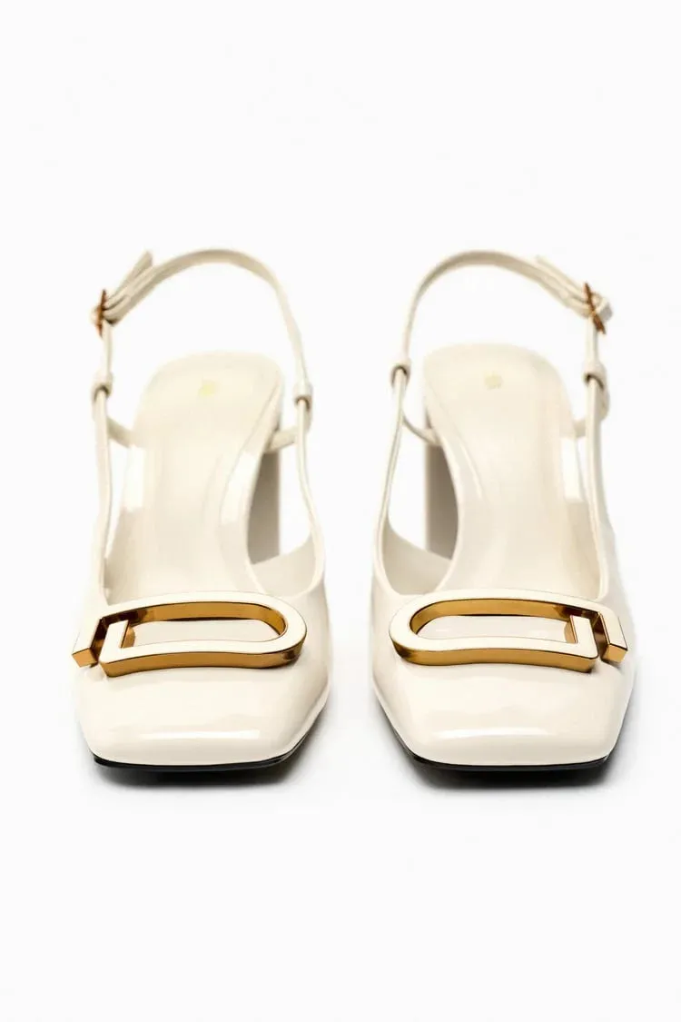 ZARA BLOCK-HEEL SLINGBACK SHOES (BEIGE)