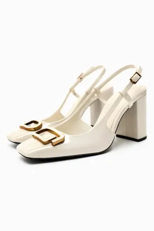 ZARA BLOCK-HEEL SLINGBACK SHOES (BEIGE)